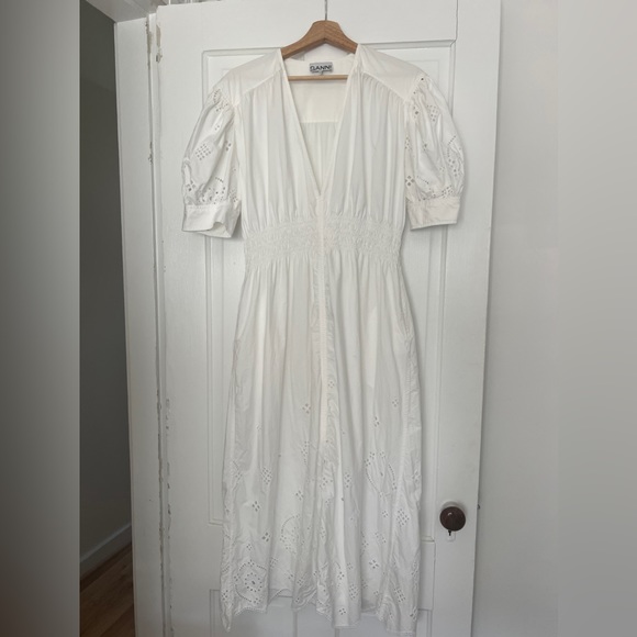 GANNI White Broderie Anglaise Organic Cotton Eyelet Dress US 6/38 - Picture 11 of 14